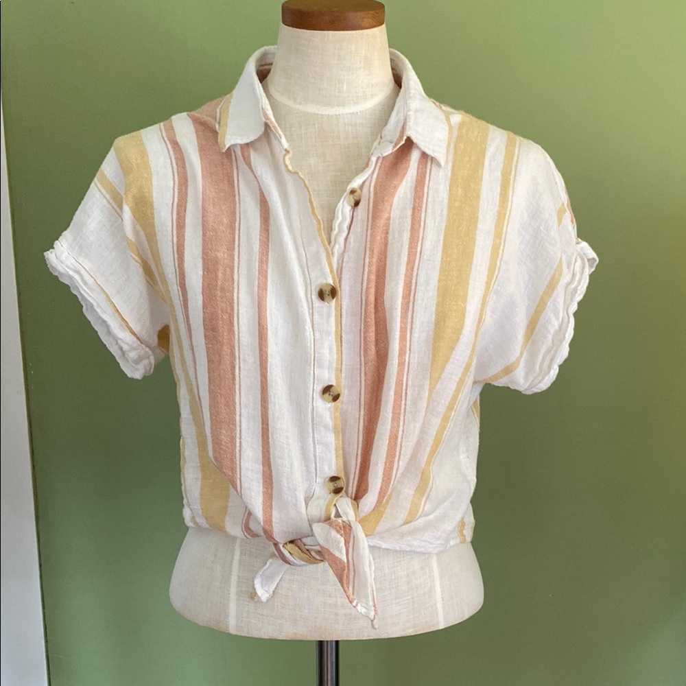 Thread & Supply Striped Short Sleeve Button Down Knot Tie Shirt